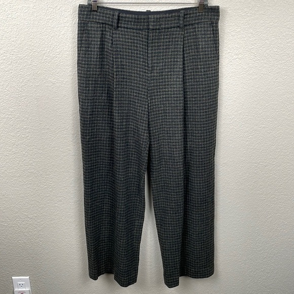 New Vince Wool Cashmere Check Plaid Wide Leg Pants Pleated Azure Tartan Sz 16 - Picture 3 of 14